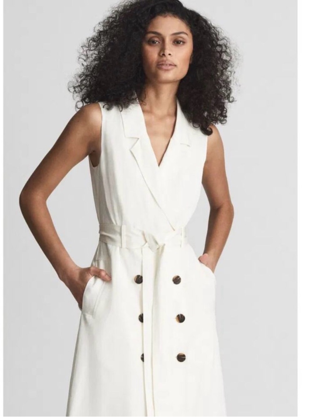 Reiss// Mariah//Linen Blend Dress// White// USA 4 - Picture 3 of 10